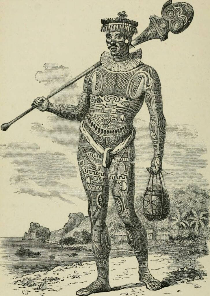 Illustration eines tätowierten Marquesaners, ca. 18. Jahrhundert